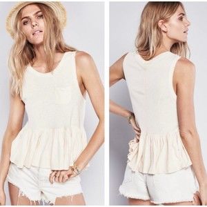 WE THE FREE Relaxed Distressed Cream Sleeveless Tank Top